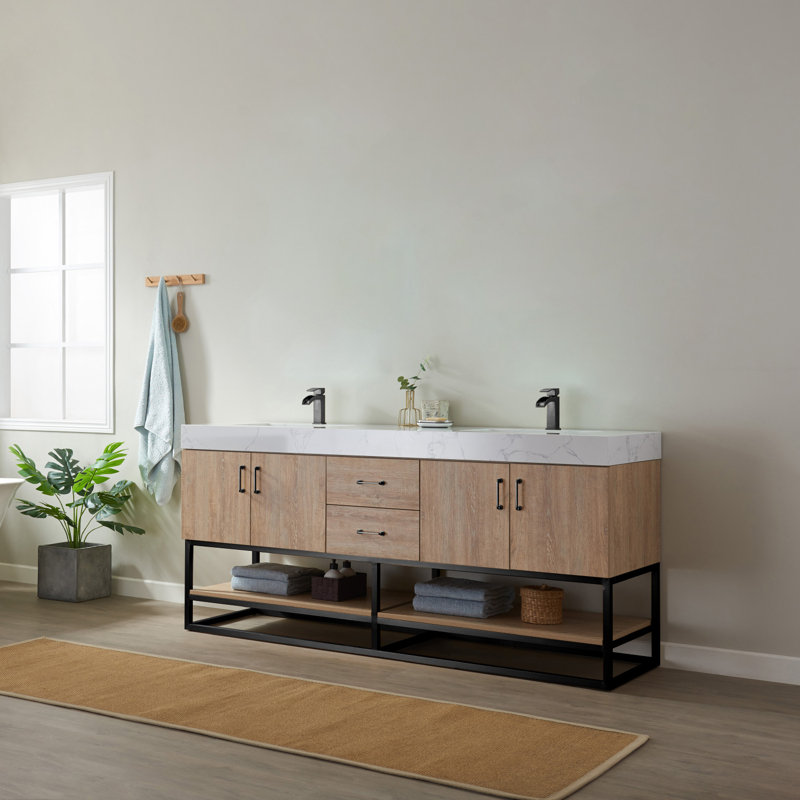 Wade Logan® Annice 72'' Double Bathroom Vanity with Cultured Marble Top